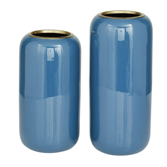 DecMode 13", 11"H Blue Metal Vase, Set of 2