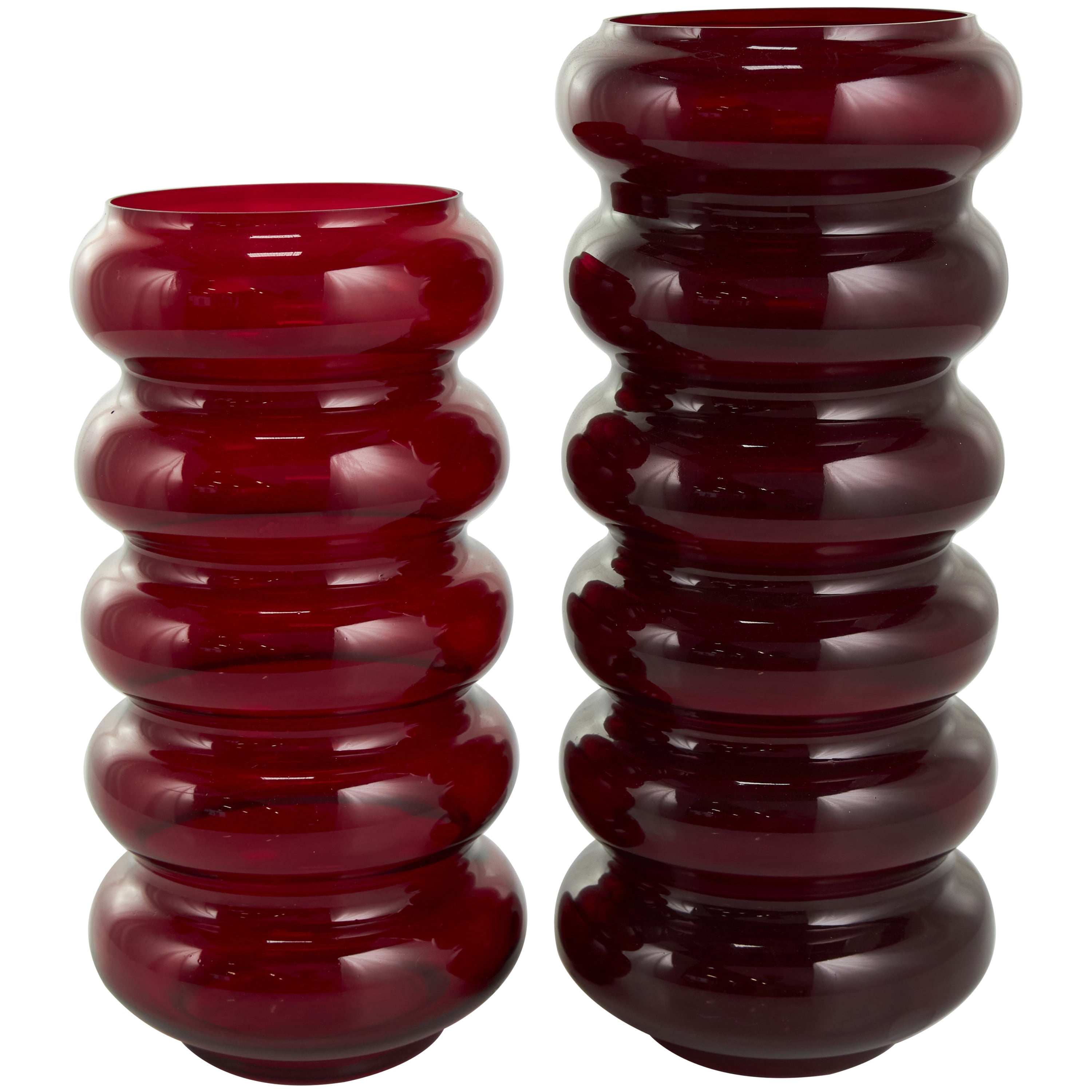 DecMode 13", 11"H Bubble Red Glass Vase, Set of 2