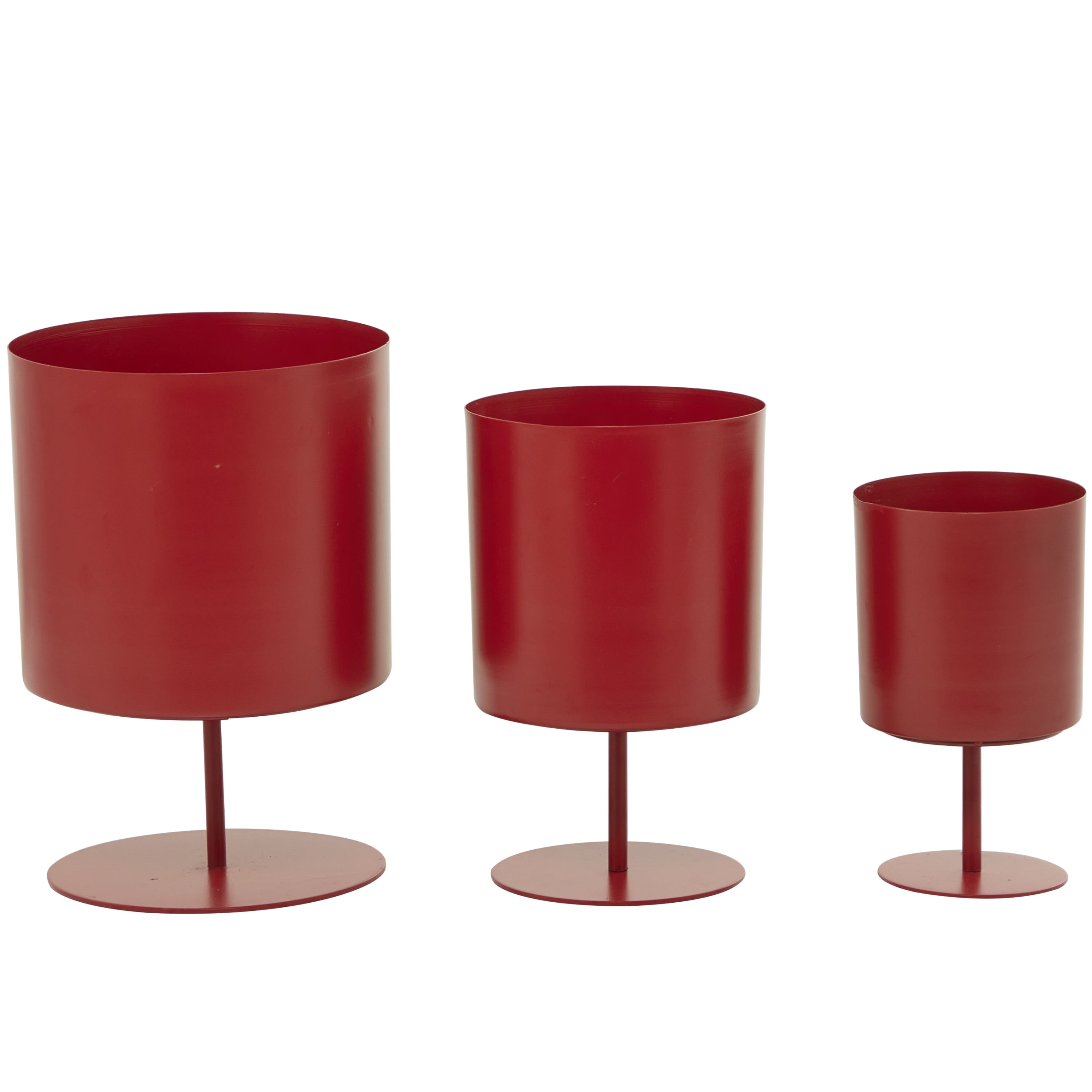 Set of 3 Red Metal Round Indoor Planters