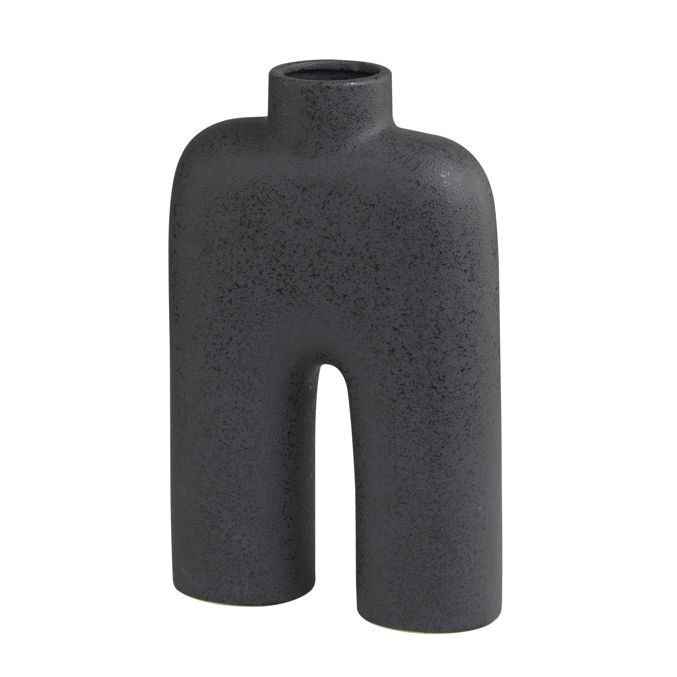 DecMode 13" Abstract Rounded Arched Black Ceramic Vase with Glossy Speckled Texture