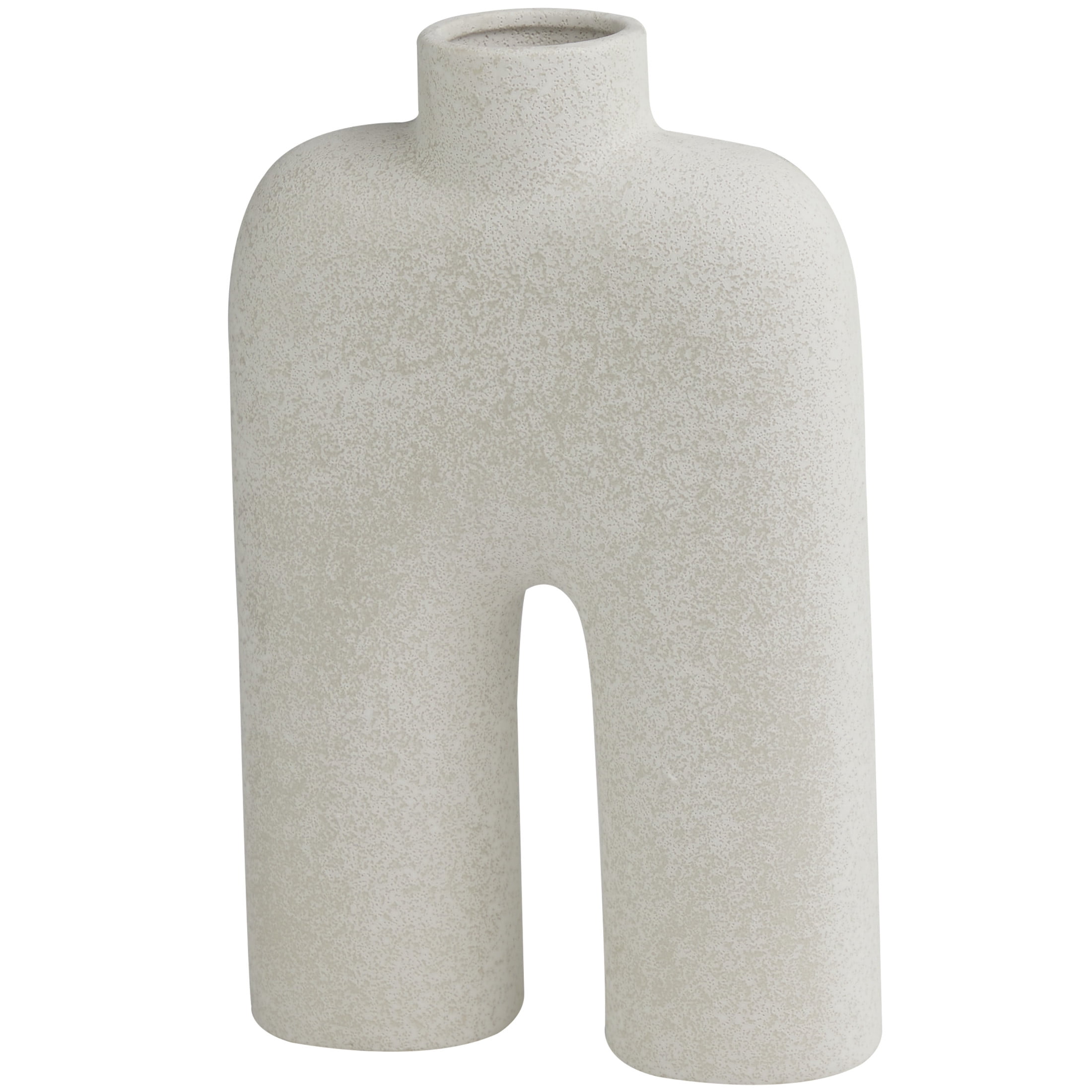 DecMode 13" Abstract Rounded Arched White Ceramic Vase with Glossy Speckled Texture