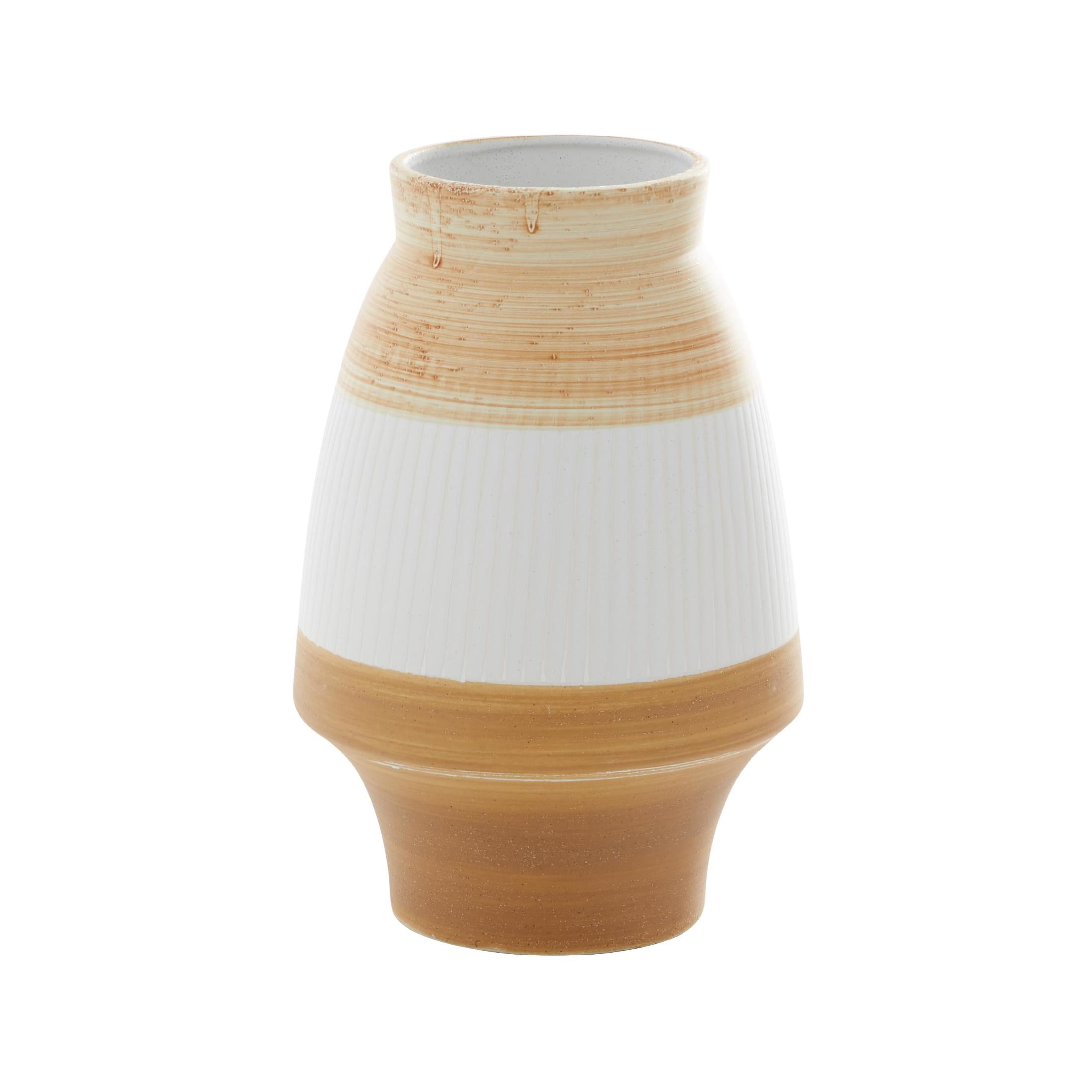 DecMode 13" Handmade Brown Ceramic Vase with Terracotta Accents