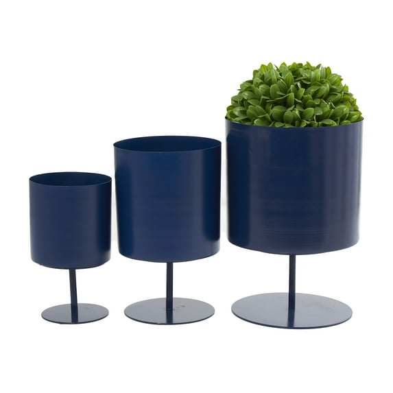 DecMode 14", 12", 10"H Blue Metal Planter (3 Count)