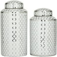 thumbnail image 1 of DecMode 14", 12"H Silver Ceramic Geometric Decorative Jars with Silver accents, 2-Pieces, 1 of 7
