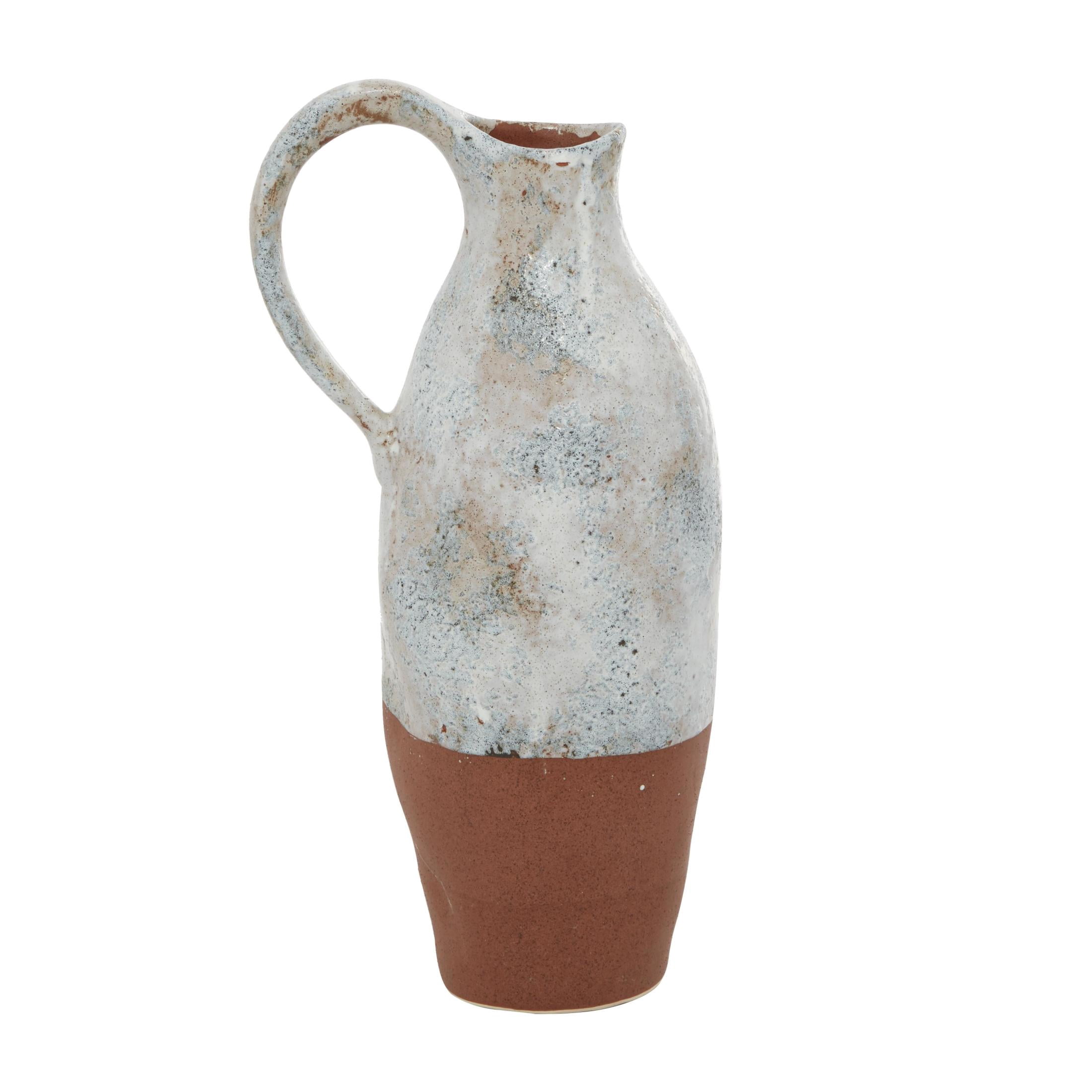 DecMode 14" Handmade White Ceramic Vase with Terracotta Accents