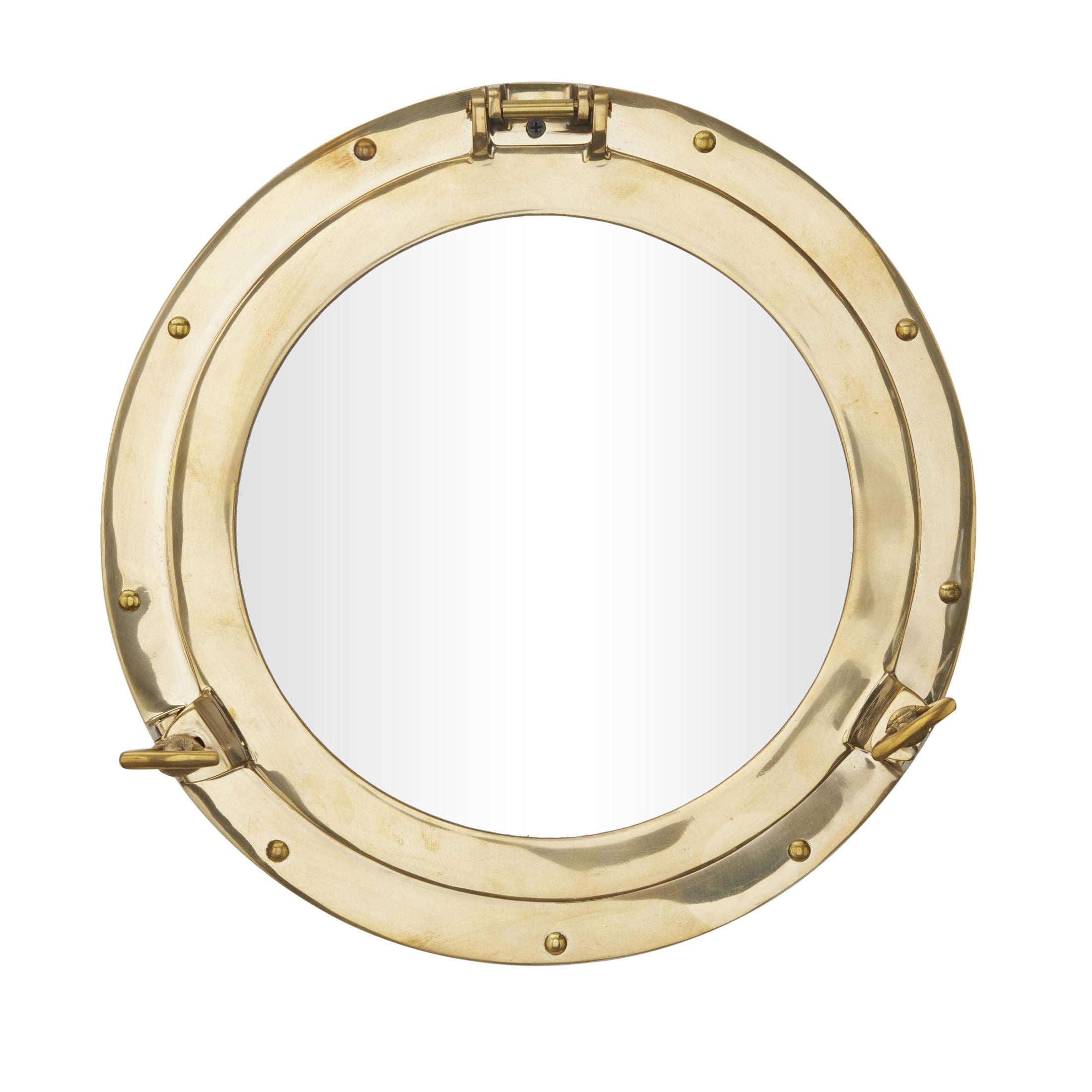 DecMode 15" x 15" Gold Sail Boat Wall Mirror with Port Hole Detailing