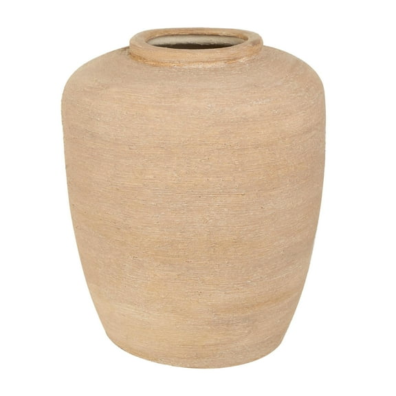 DecMode 16" Wide Textured Terracotta Beige Ceramic Vase