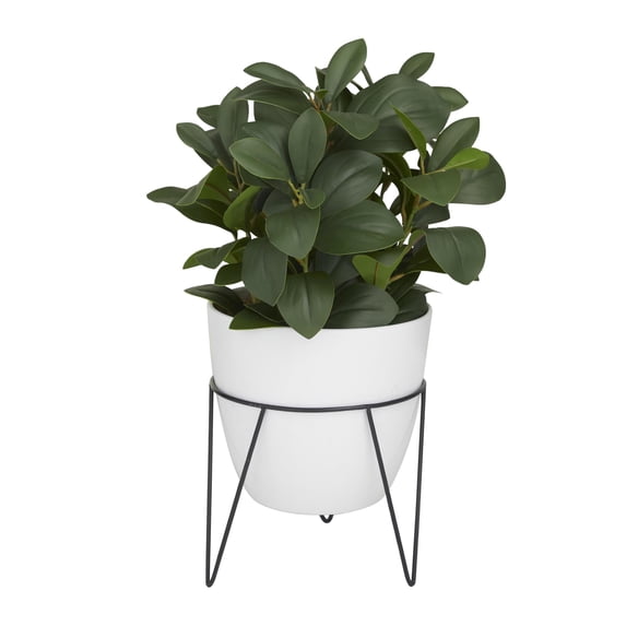 DecMode 17" Artificial Eucalyptus Plant in Realistic Leaves and Metal Stand and White Pot