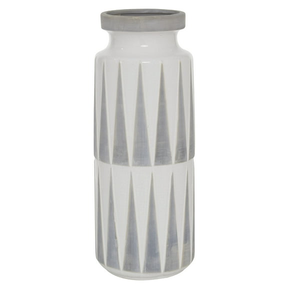 DecMode 17" White Ceramic Vase with Triangle Patterns