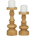 thumbnail image 1 of DecMode 2 Candle Brown Wood Round Turned Style Pillar Candle Holder, Set of 2, 1 of 7