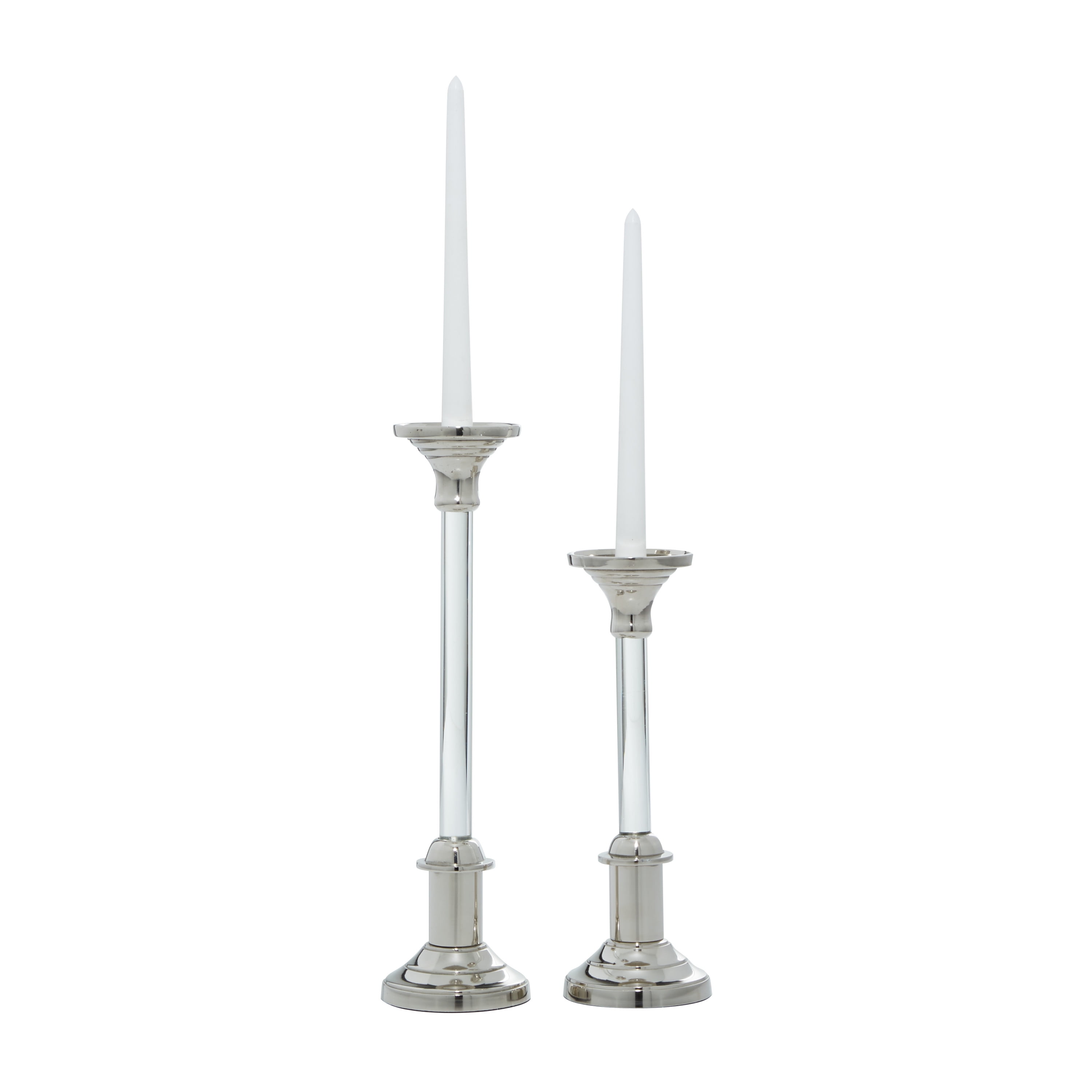 Elegant Silver Aluminum 15.6'' Tabletop Candlestick Pair