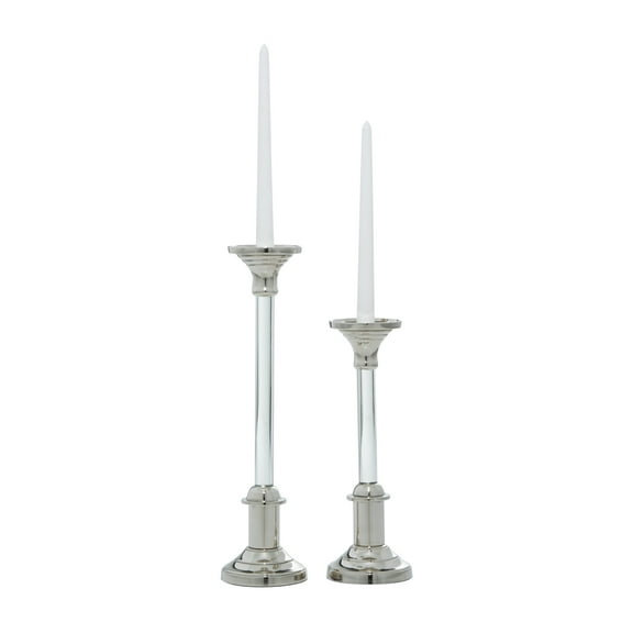 DecMode 2 Candle Silver Aluminum Candle Holder, Set of 2