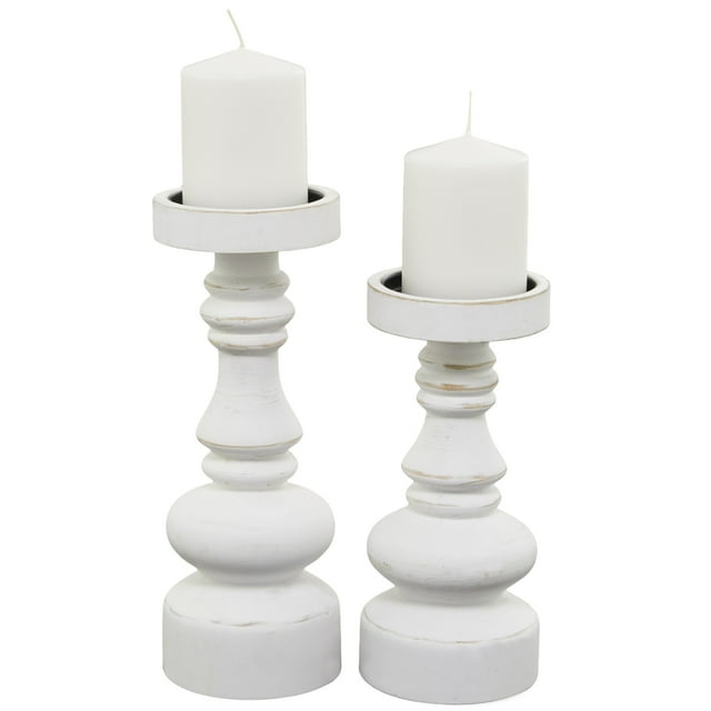 The Novogratz 2 Candle White Wood Turned Style Pillar Candle Holder