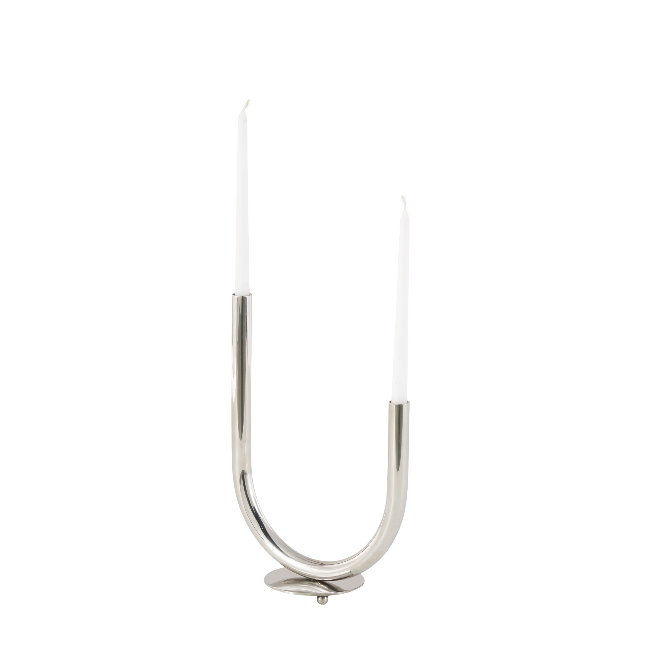 DecMode 2 Holder Silver Stainless Steel Metal Abstract U-Shaped Candelabra