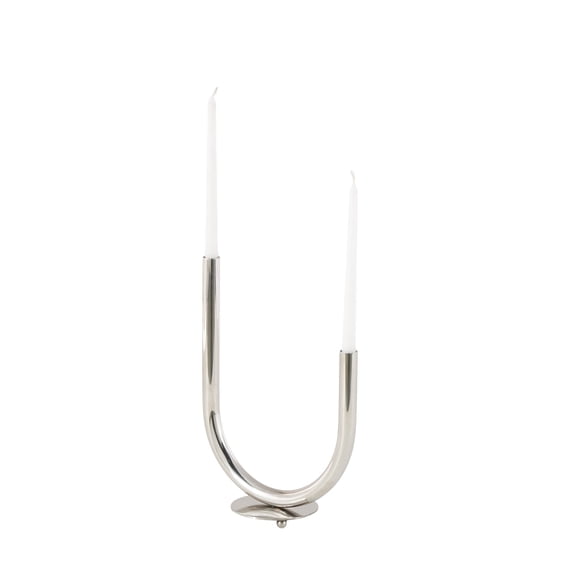 DecMode 2 Holder Silver Stainless Steel Metal Abstract U-Shaped Candelabra