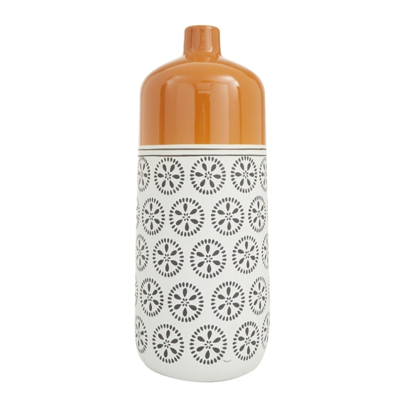 DecMode 20" Floral White Ceramic Vase with Orange Tops