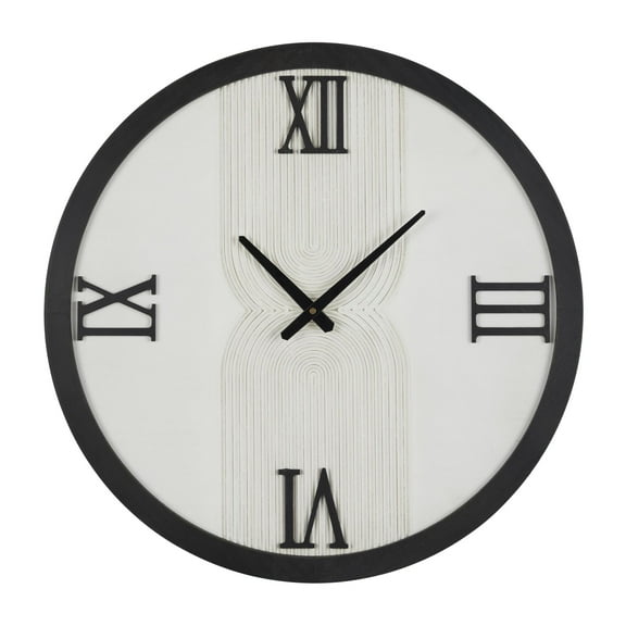DecMode 24" White Wood Geometric Art Deco Inspired Line Art Wall Clock with Black Accents