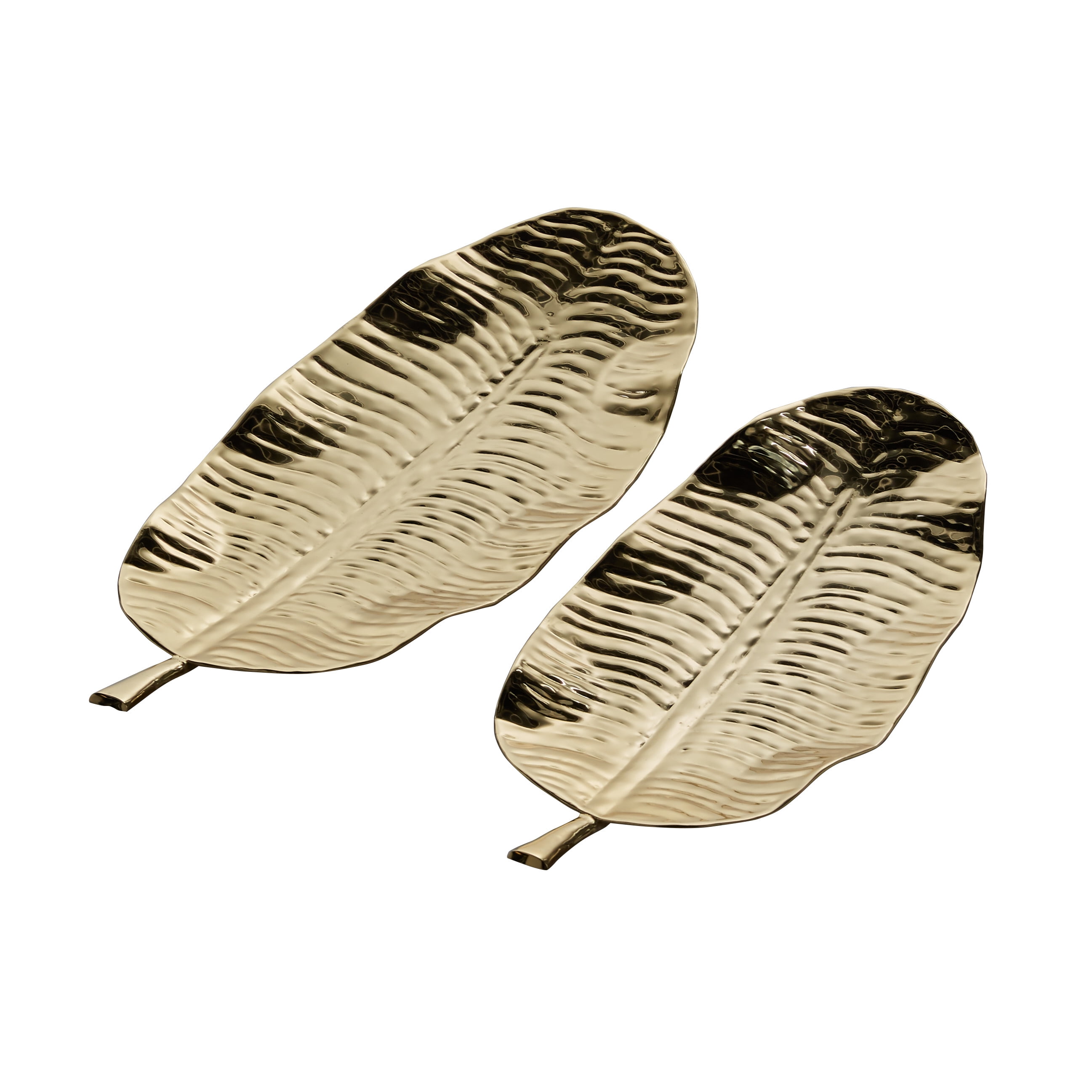 Elegant Gold Metal Leaf-Shaped Decorative Tray Set