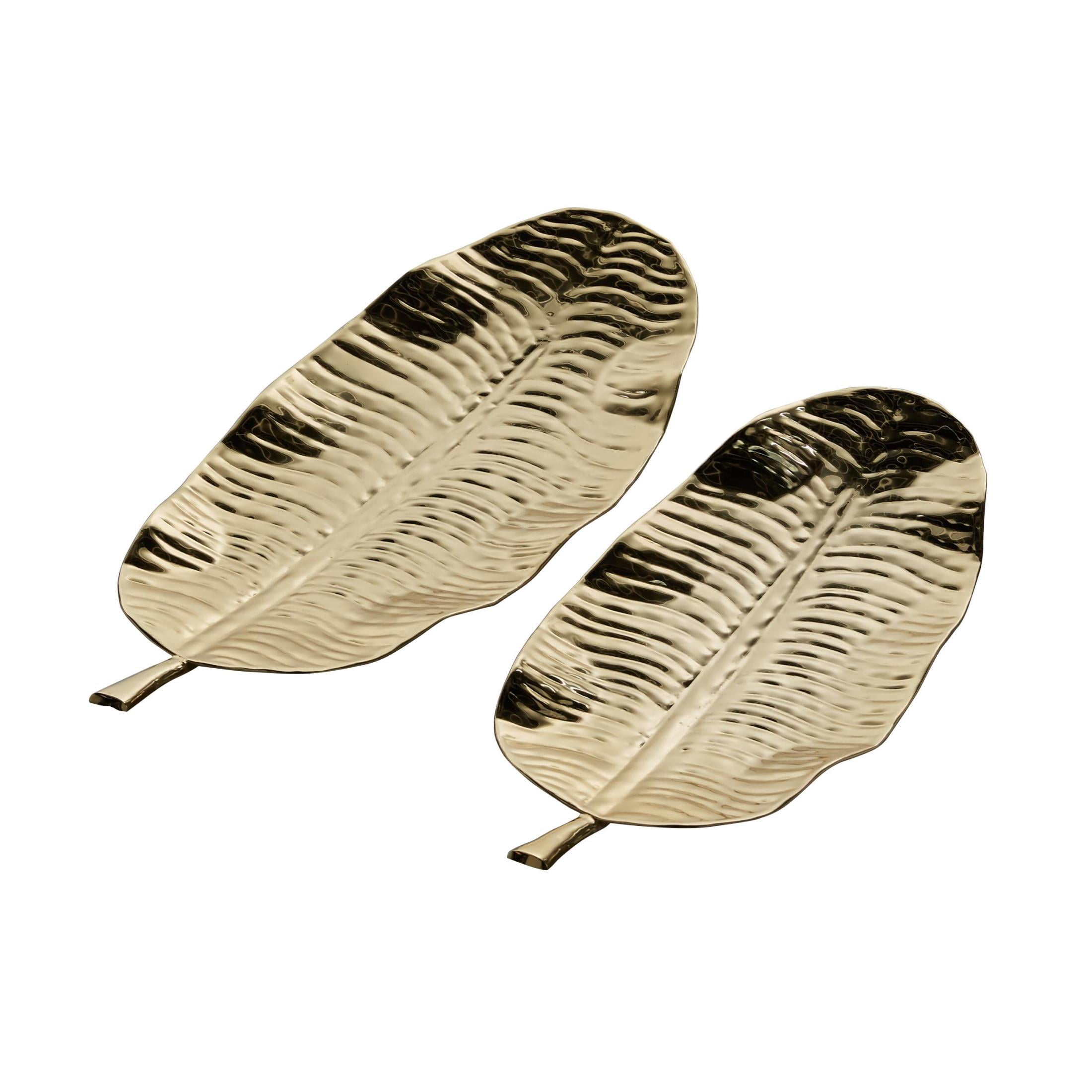 DecMode 25"W, 2"H Gold Metal Leaf Tray, 2-Pieces