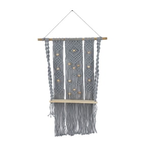 The Novogratz 25" x 6" Handmade Macrame 1-Tier Gray Wall Shelf