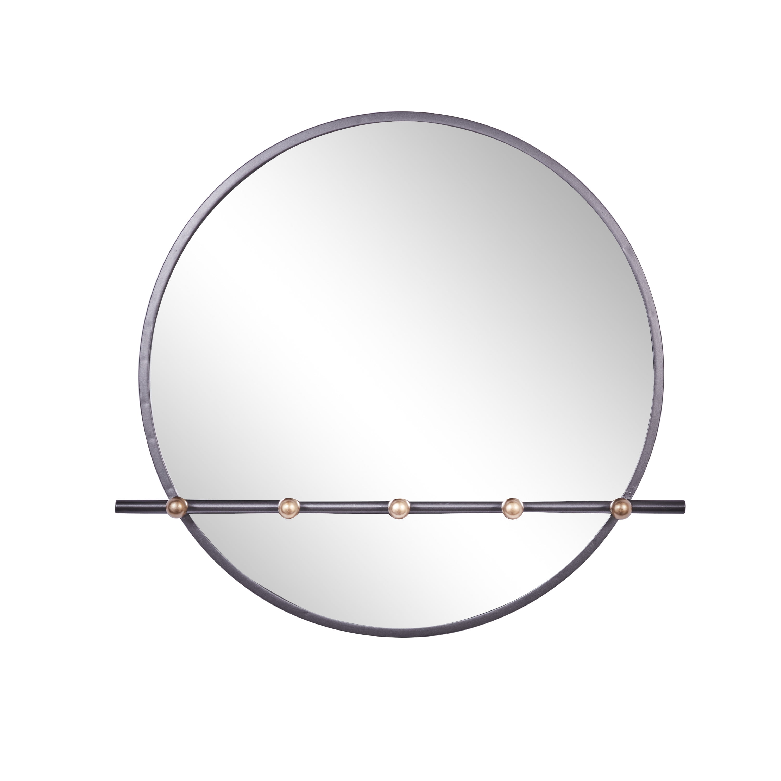 DecMode 26" x 24" Silver 5 Hooks Wall Mirror
