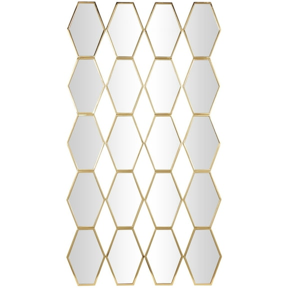 DecMode 29" x 53" Gold Hexagon Panel Geometric Wall Mirror