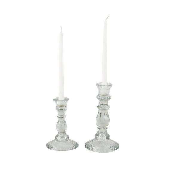 DecMode 3 Candle Glass Fluted Turned Candle Holder, Set of 3