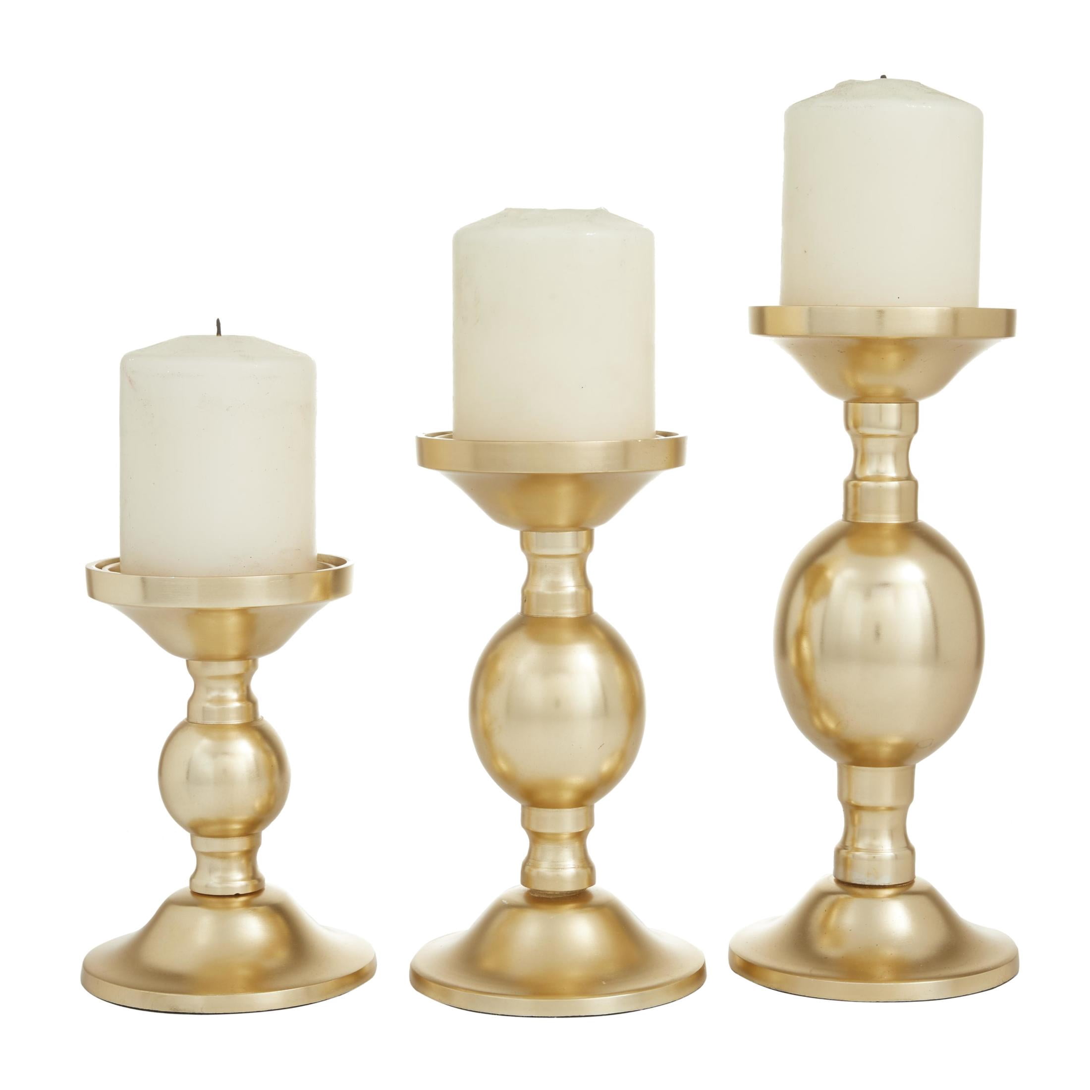 DecMode 3 Candle Gold Aluminum Metal Pillar Candle Holder, Set of 3