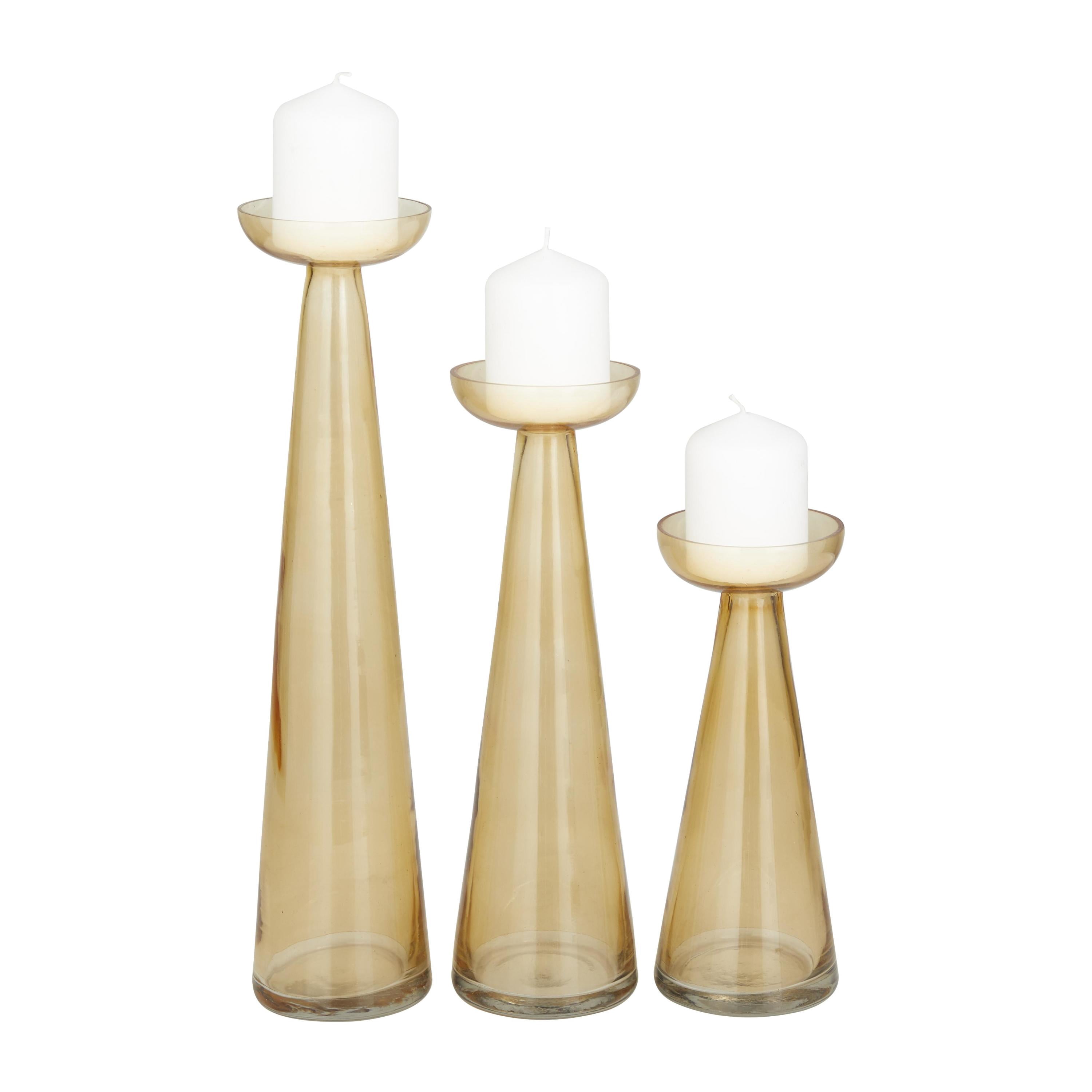DecMode 3 Candle Gold Glass Pillar Candle Holder, Set of 3