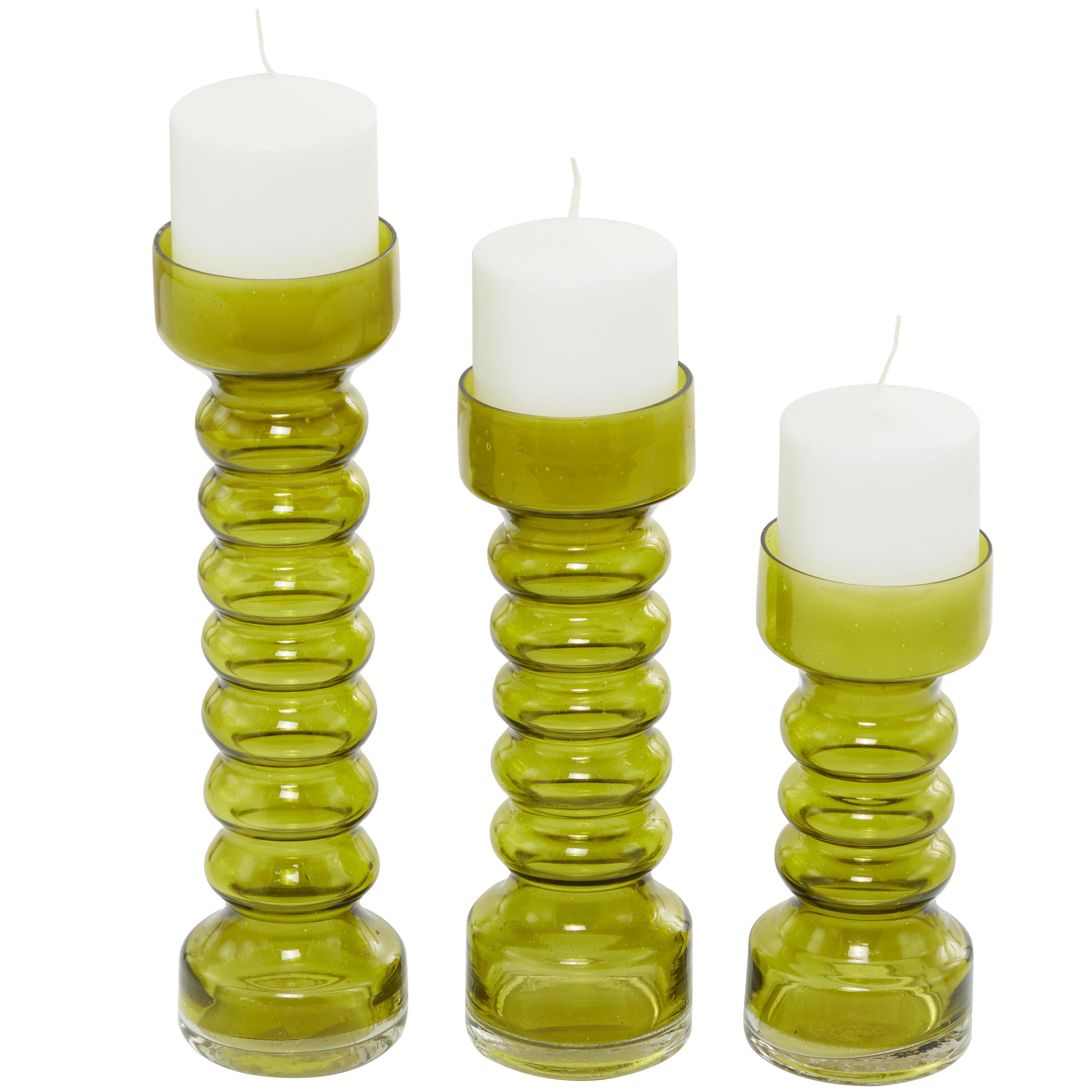 DecMode 3 Candle Green Glass Bubble Pillar Candle Holder, Set of 3