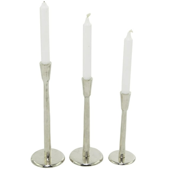DecMode 3 Candle Silver Aluminum Metal Tapered Candle Holder, Set of 3