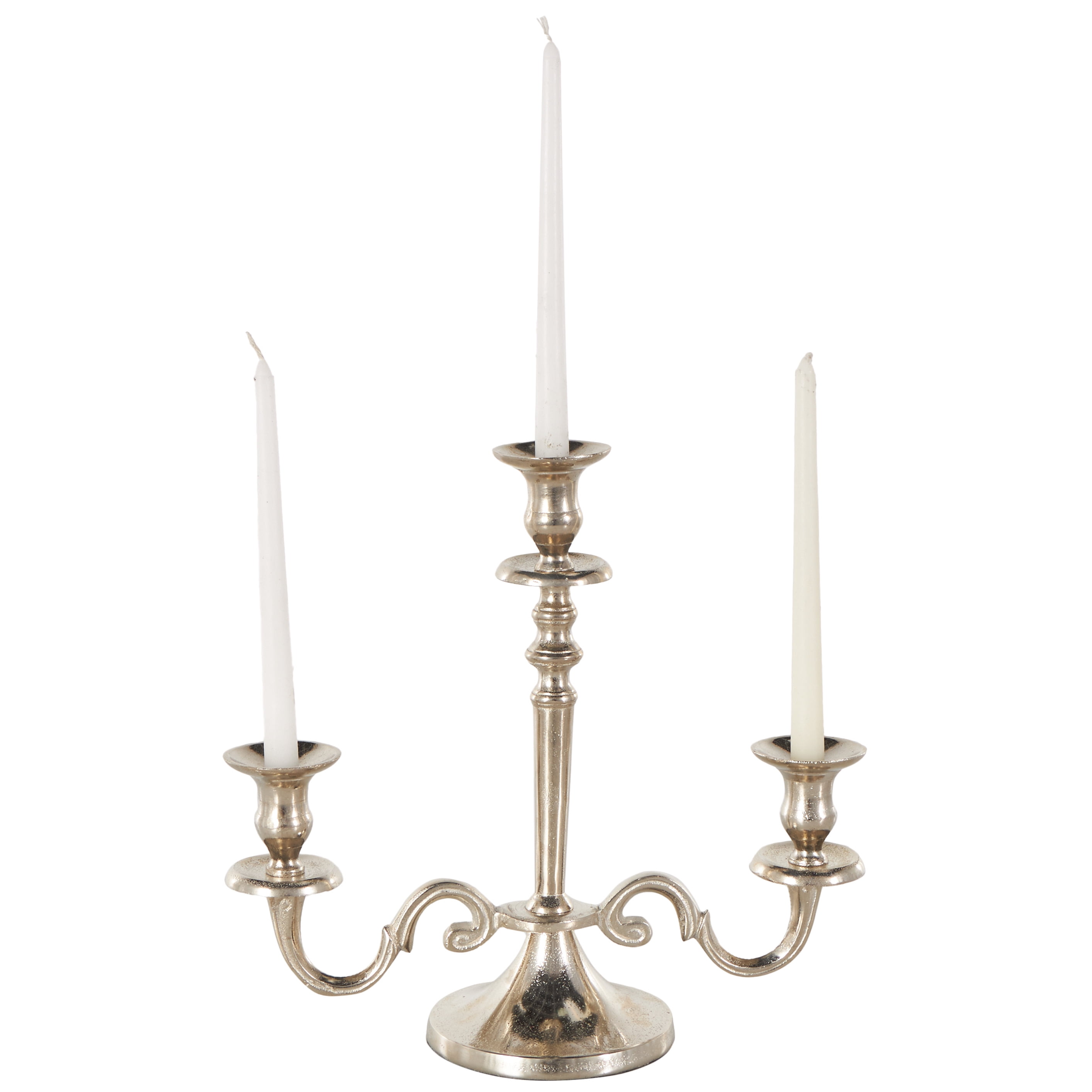 DecMode 3 Holder Silver Aluminum Metal Scroll Candelabra