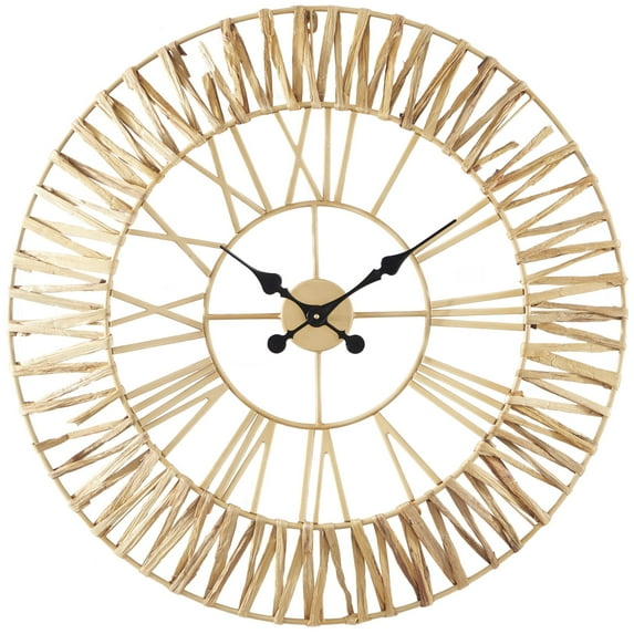 DecMode 31" Brown Seagrass Woven Wall Clock with Gold Metal Frame