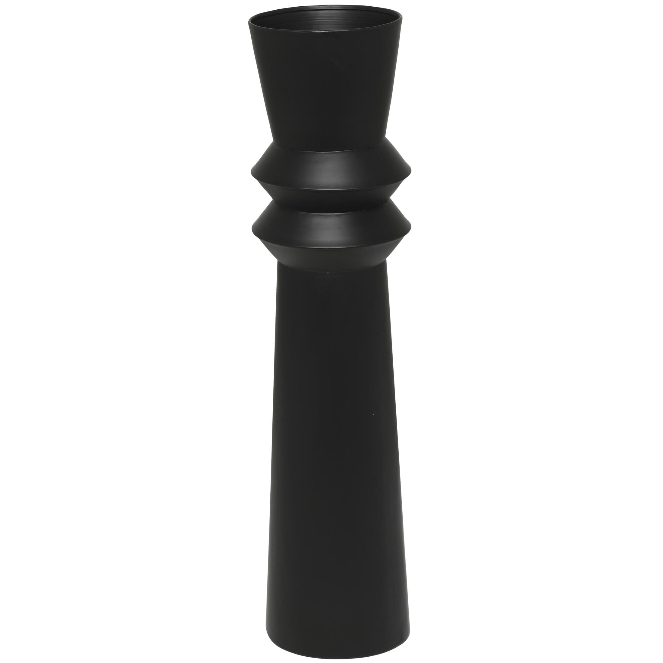DecMode 32" Tall Art Deco Fluted Floor Black Metal Vase
