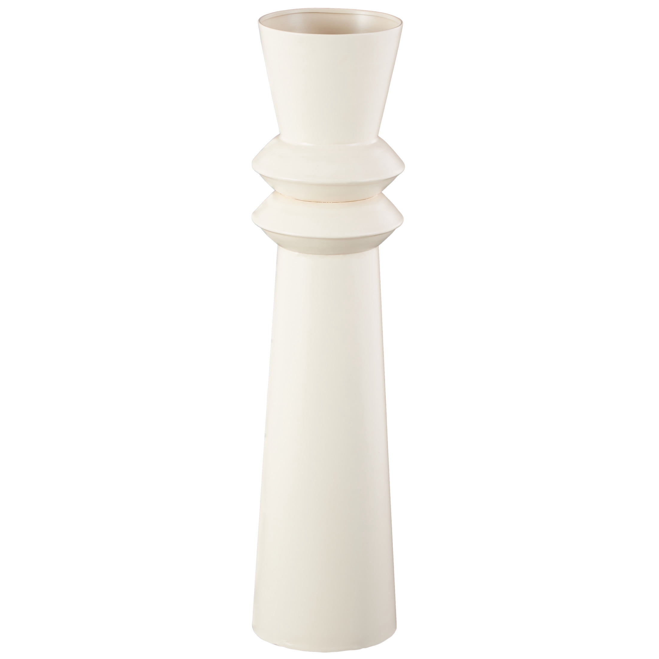 DecMode 32" Tall Art Deco Fluted Floor Cream Metal Vase