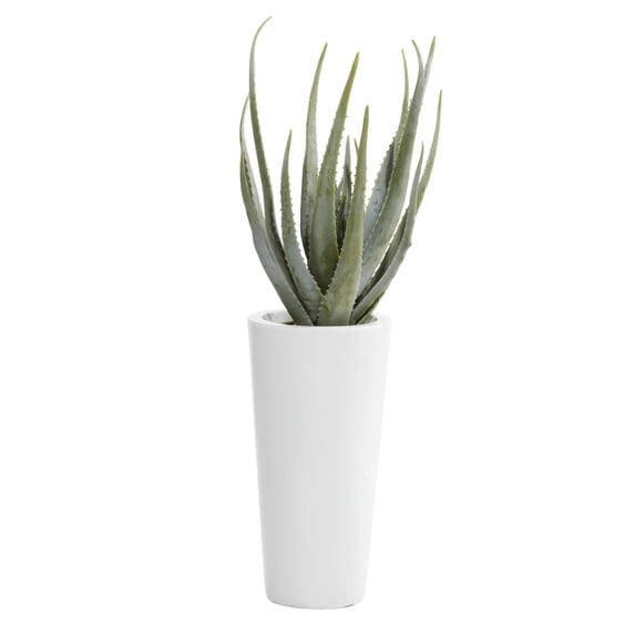 DecMode 34" Artificial Aloe Vera Plant in Realistic Leaves and White Fiberglass Pot