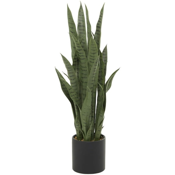 DecMode 36" Artificial Snake Plant in Black Porcelain Pot and Stone Details