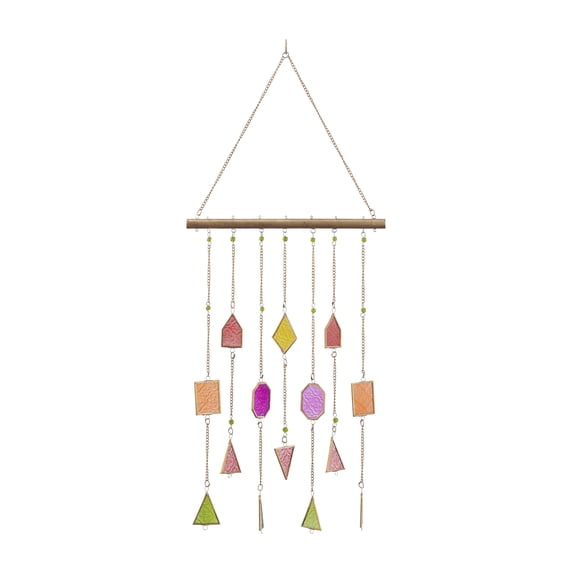 DecMode 37" Multi Colored Metal Indoor Outdoor Geometric Windchime with Stained Glass and Beads