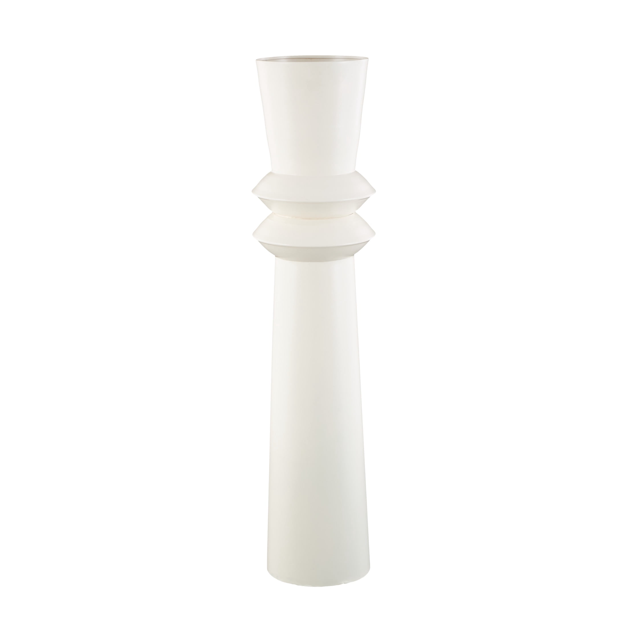 DecMode 38" Tall Art Deco Fluted Floor Cream Metal Vase
