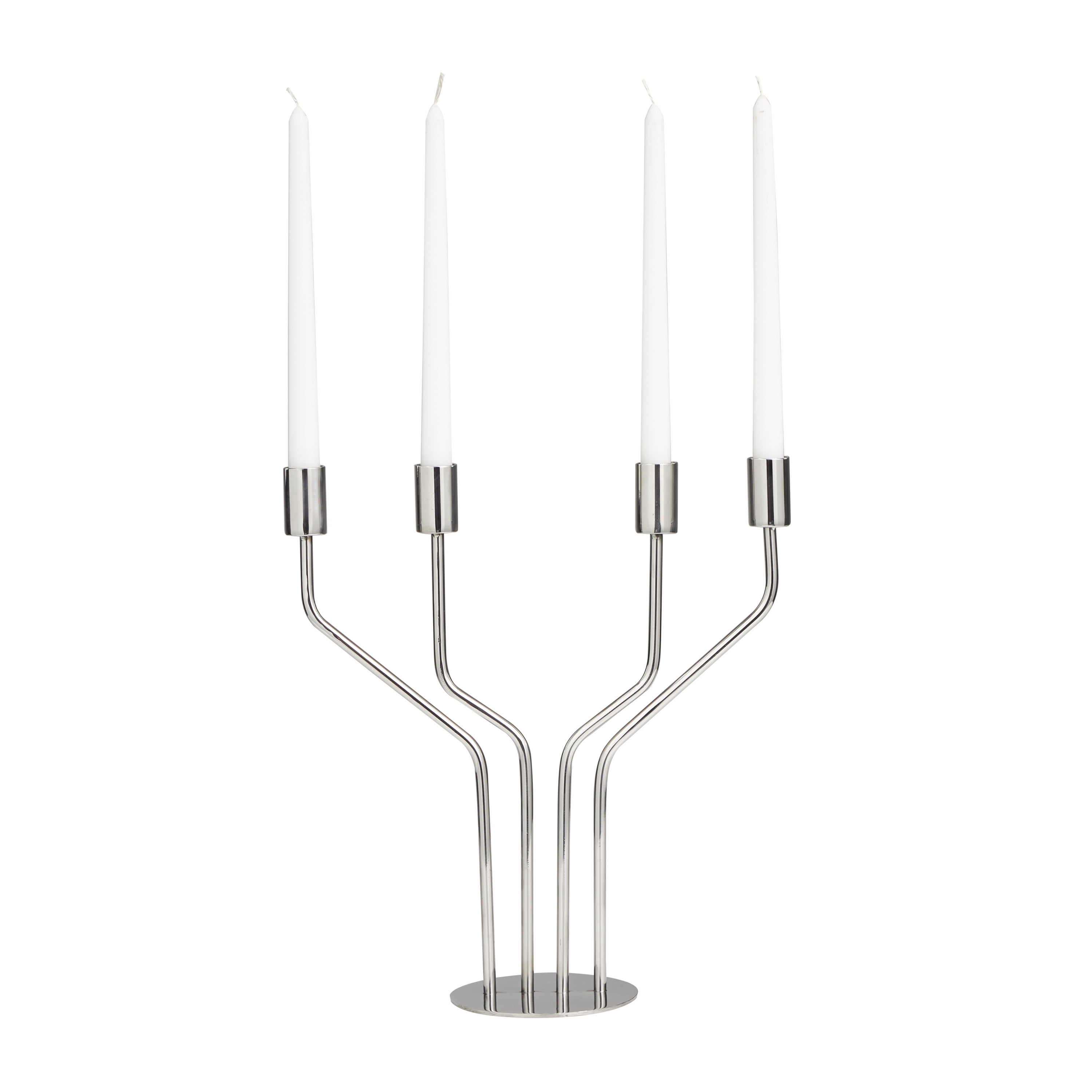 DecMode 4 Holder Silver Stainless Steel Metal Geometric Abstract Angled Candelabra with Round Base