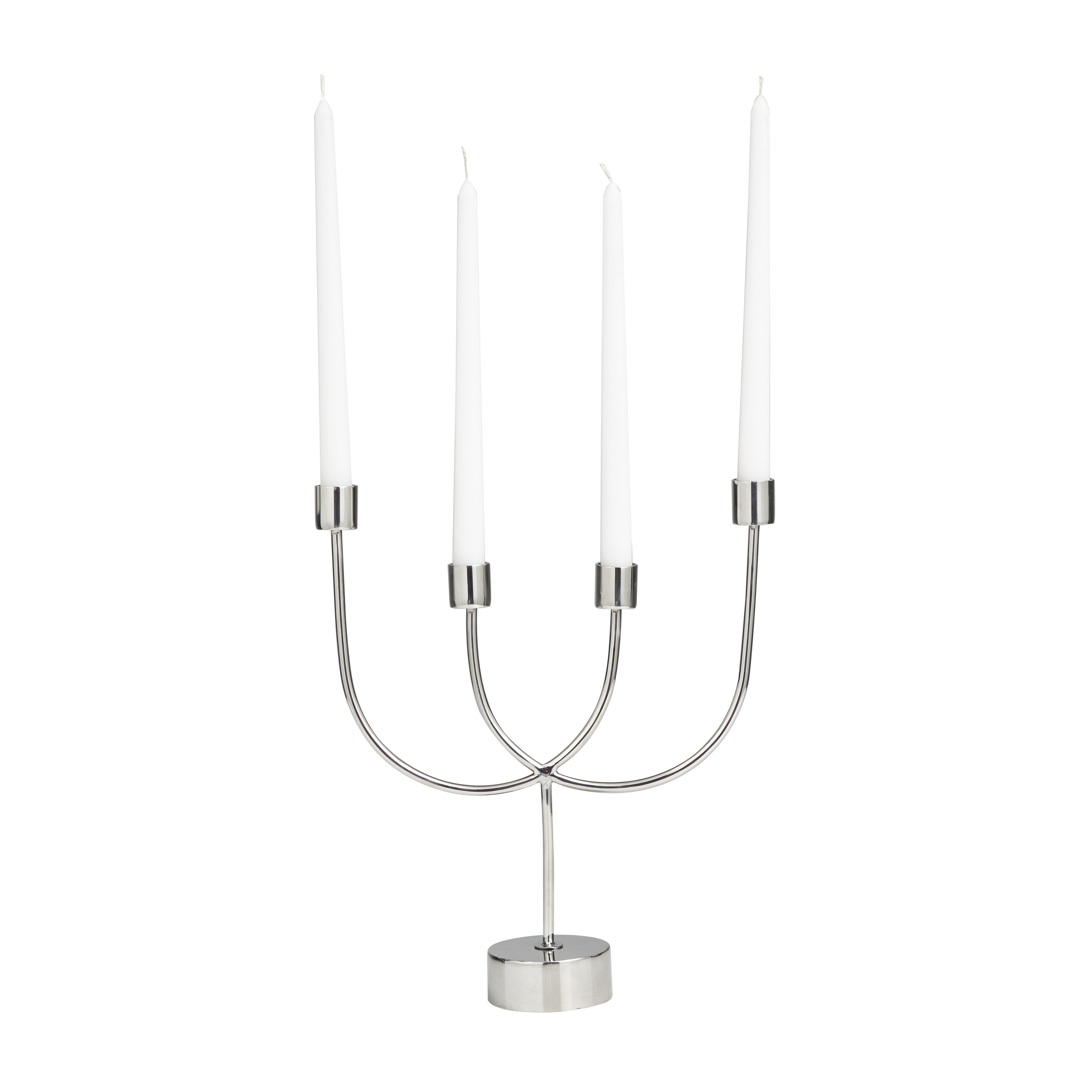 DecMode 4 Holder Silver Stainless Steel Metal Overlapping U-Shaped Candelabra with Round Elevated Base