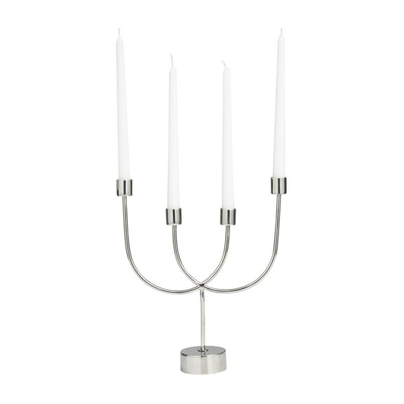 DecMode 4 Holder Silver Stainless Steel Metal Overlapping U-Shaped Candelabra with Round Elevated Base