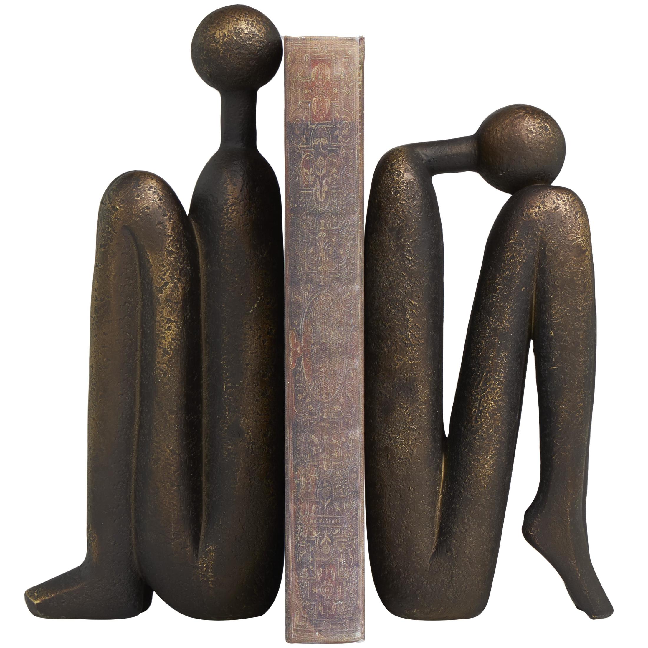 DecMode 4" People Bronze Polystone Bookends (Set of 2)
