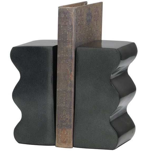 DecMode 4" Wave Inspired Dark Gray Aluminum Bookends (Set of 2)