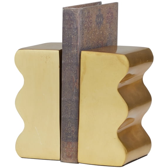 DecMode 4" Wave Inspired Gold Aluminum Bookends (Set of 2)