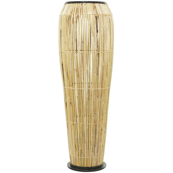 DecMode 47" Handmade Slatted Frame Light Brown Rattan Vase with Black Metal Accents
