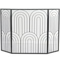 thumbnail image 1 of DecMode 48" x 30" Black Metal Art Deco Inspired Foldable 3 Panel Geometric Fireplace Screen with Mesh Netting, 1-Piece, 1 of 9