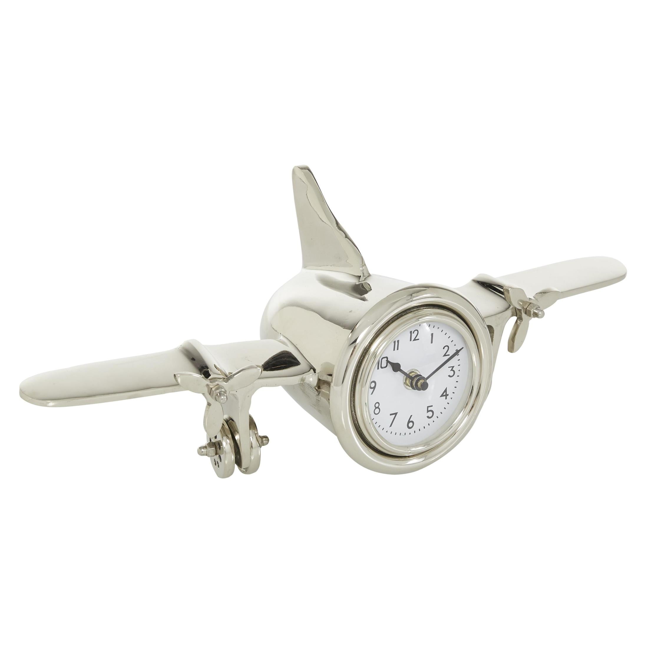 DecMode 6" Silver Aluminum Metal Airplane Clock