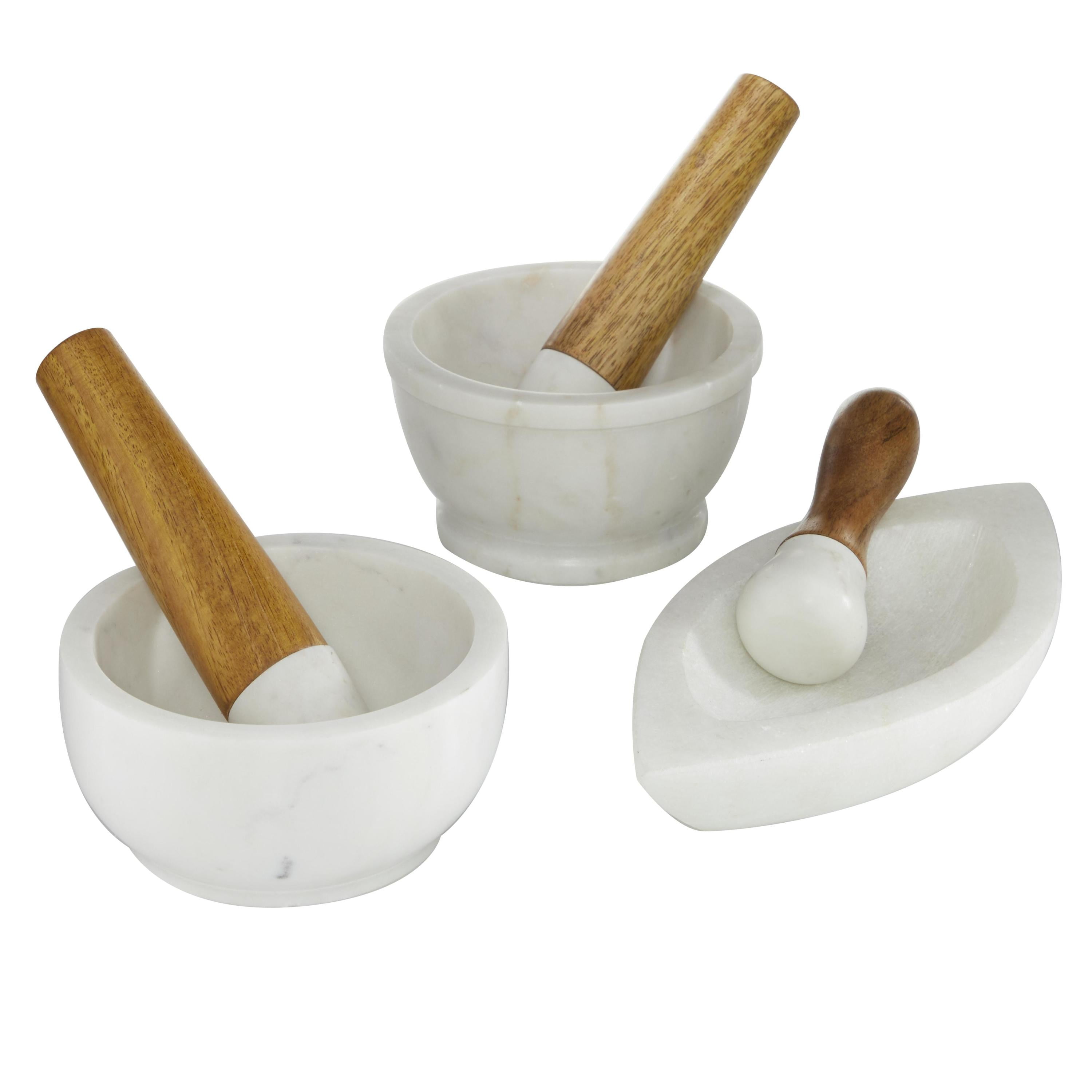 DecMode 6" x 5" White Marble Mortar And Pestel, 3-Pieces