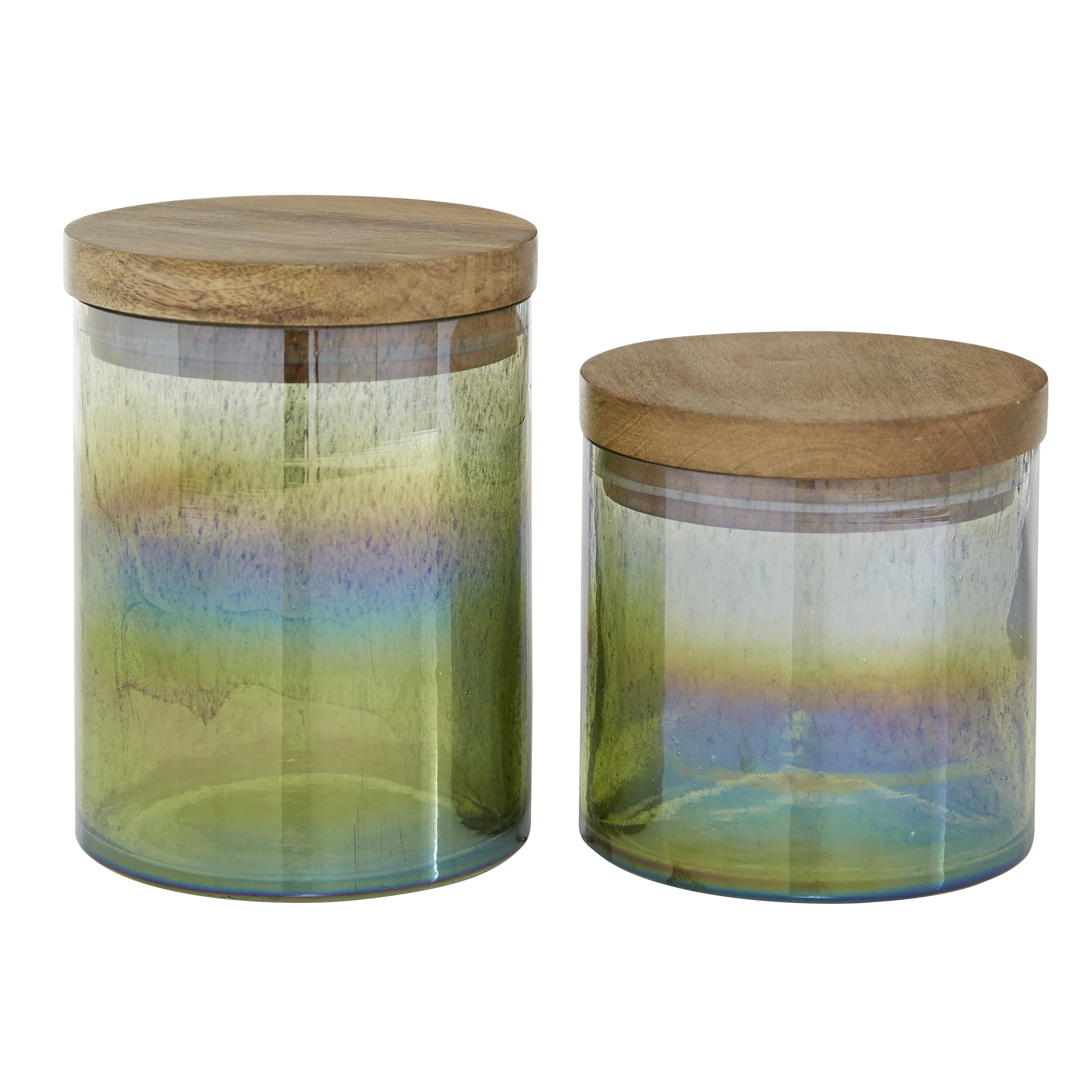 Multi Colored Ombre Wood and Glass Decorative Jars with Lids, Set of 2